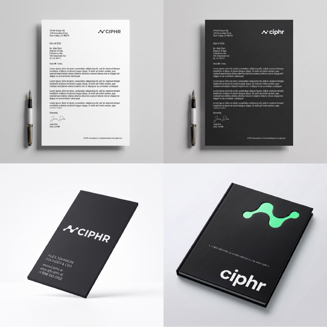 ชุดหัวจดหมายและสมุดโน้ตแบรนด์ CIPHR โทนขาว-ดำ