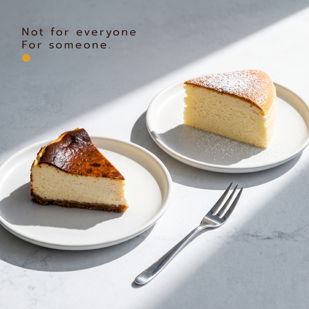 เค้กชีสสองชิ้นพร้อมข้อความ Not for everyone, For someone